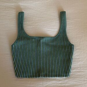 Babaton Teal Striped Ribbed Tank Top